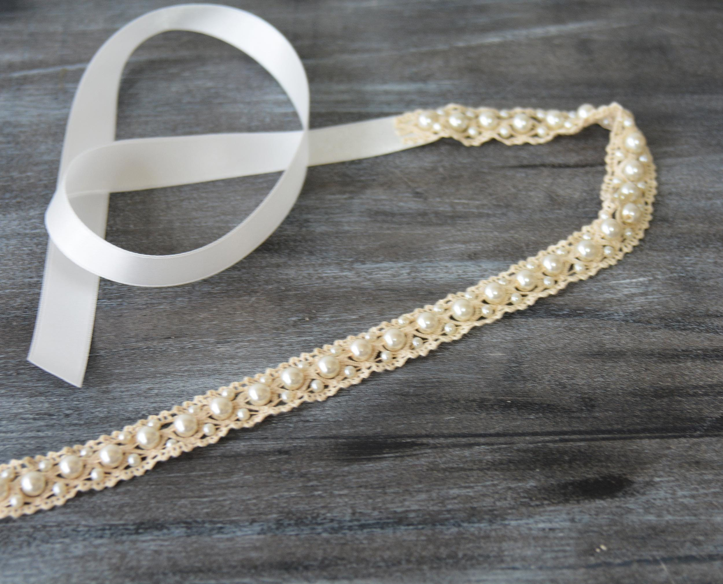 Ivory Pearl Lace Bridal Headband - Image 3