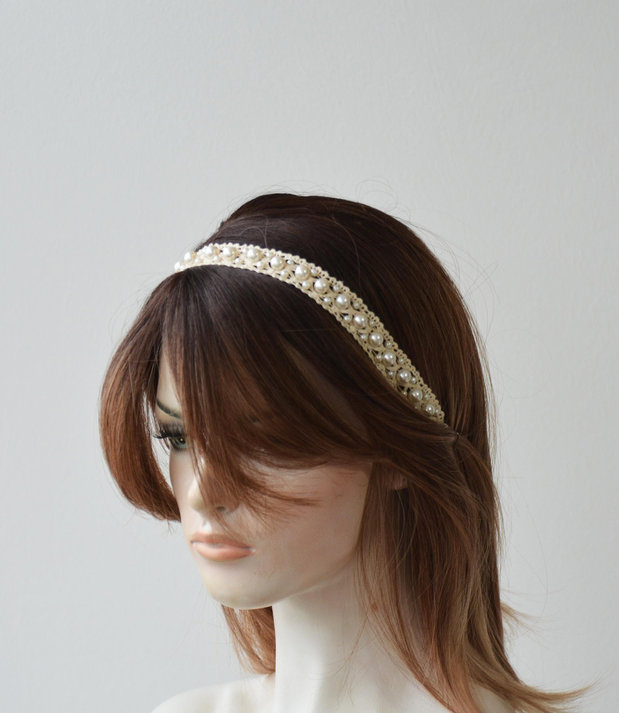 Ivory Pearl Lace Bridal Headband - Image 4
