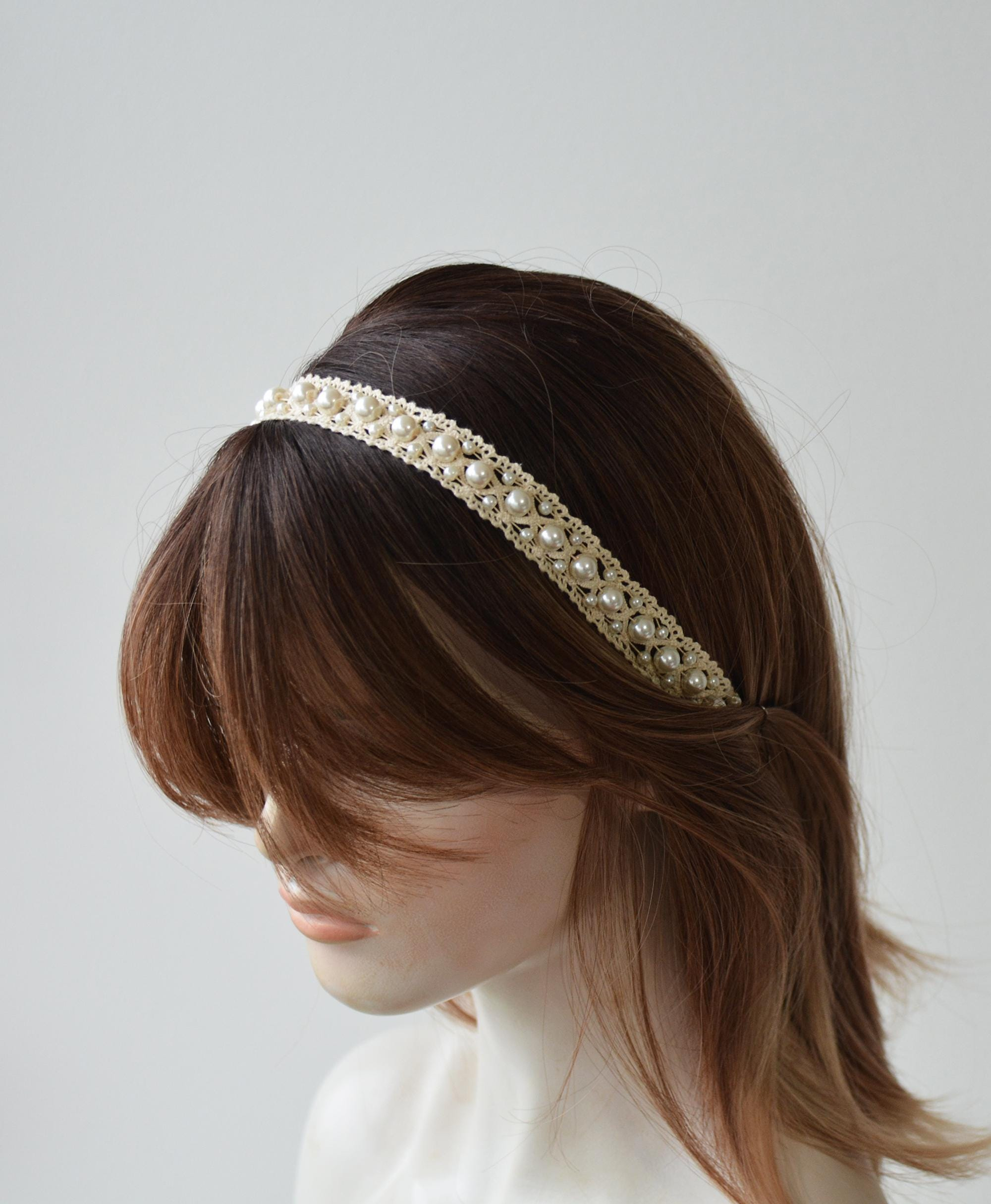 Ivory Pearl Lace Bridal Headband - Image 6