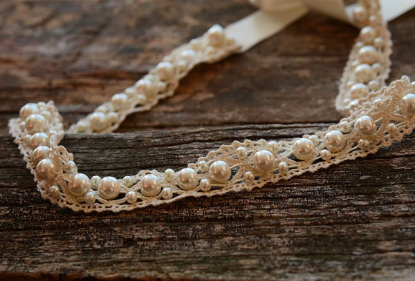 Ivory Pearl Lace Bridal Headband - Image 7