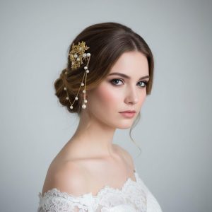 Gold Leaf Pearl Bridal Hair Comb