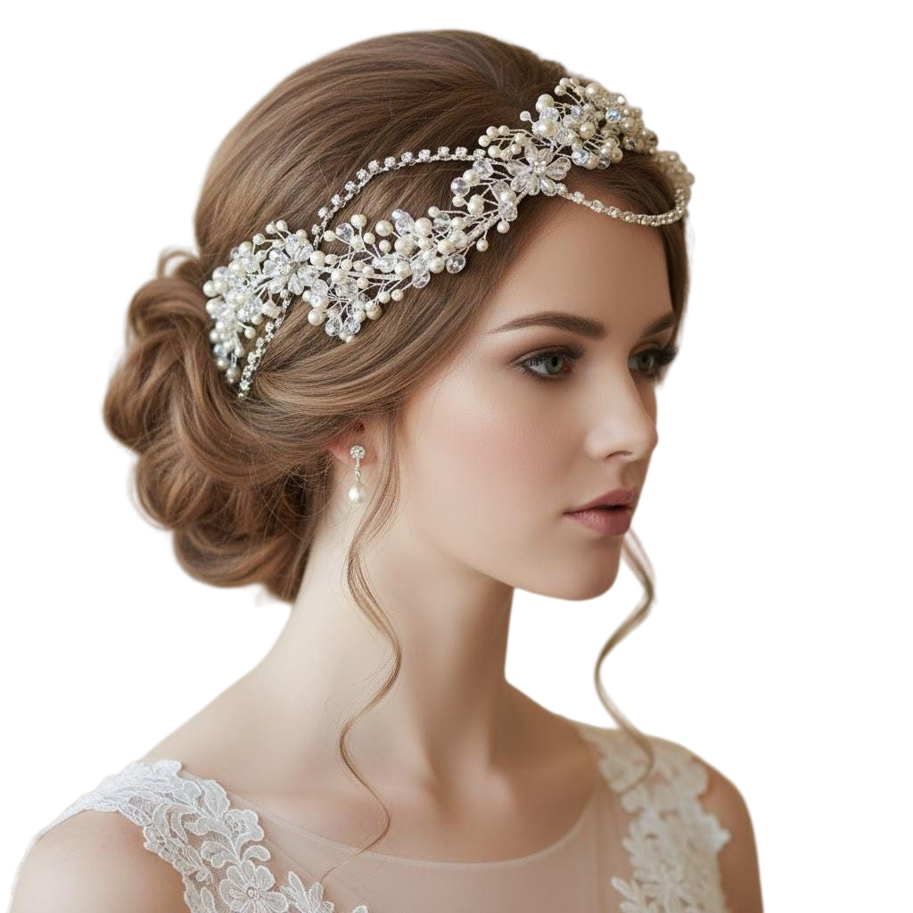 Crystal Pearl Floral Bridal Headpiece