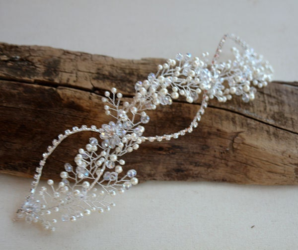 Crystal Pearl Floral Bridal Headpiece - Image 2