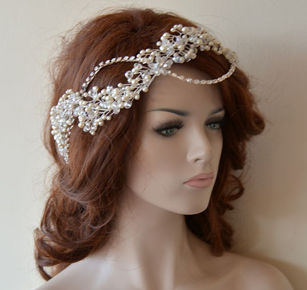 Crystal Pearl Floral Bridal Headpiece - Image 4
