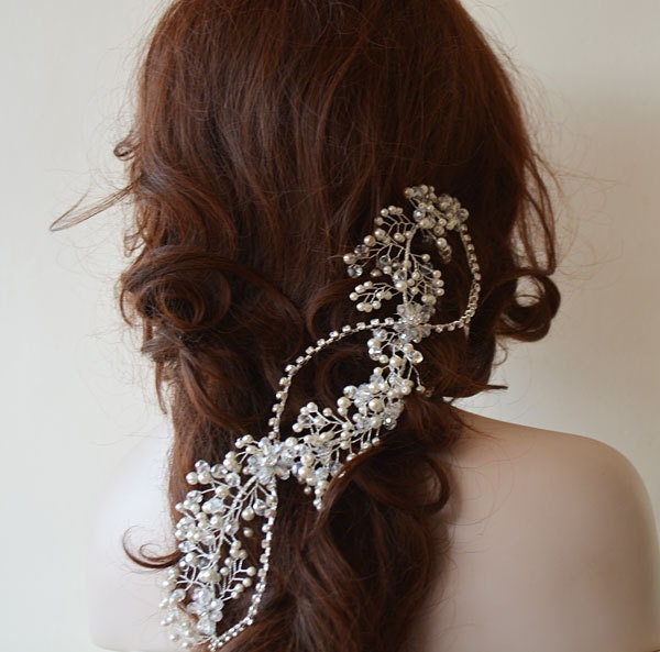 Crystal Pearl Floral Bridal Headpiece - Image 5