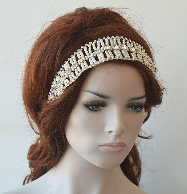 Pearl Lattice Bridal Headband - Image 2