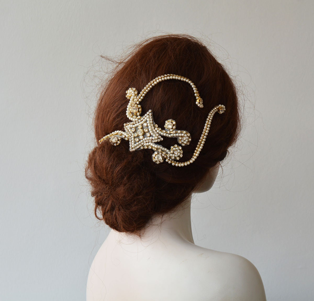 Crystal Pearl Filigree Bridal Headband - Image 3