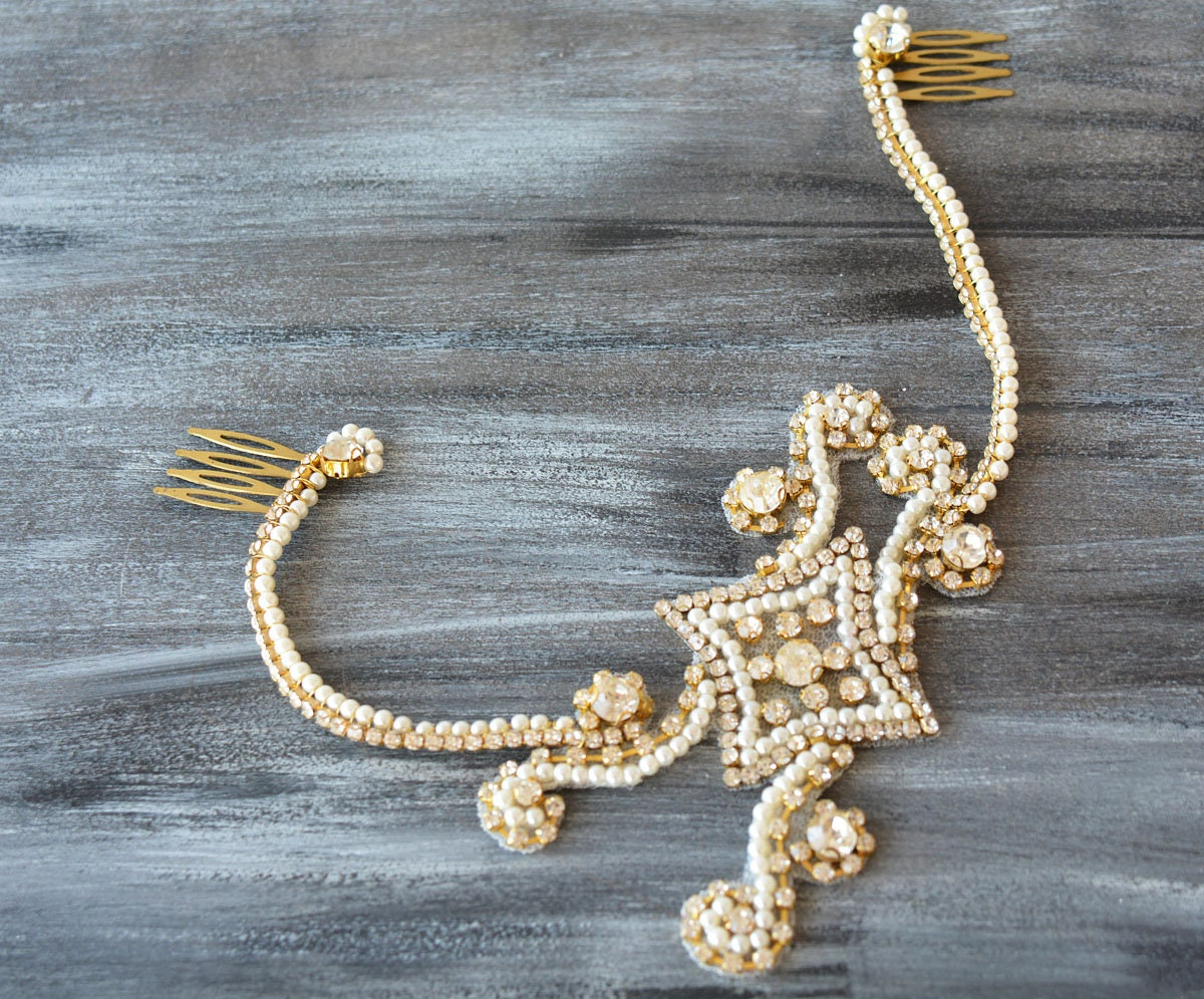 Crystal Pearl Filigree Bridal Headband - Image 4