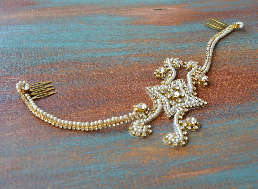 Crystal Pearl Filigree Bridal Headband - Image 5