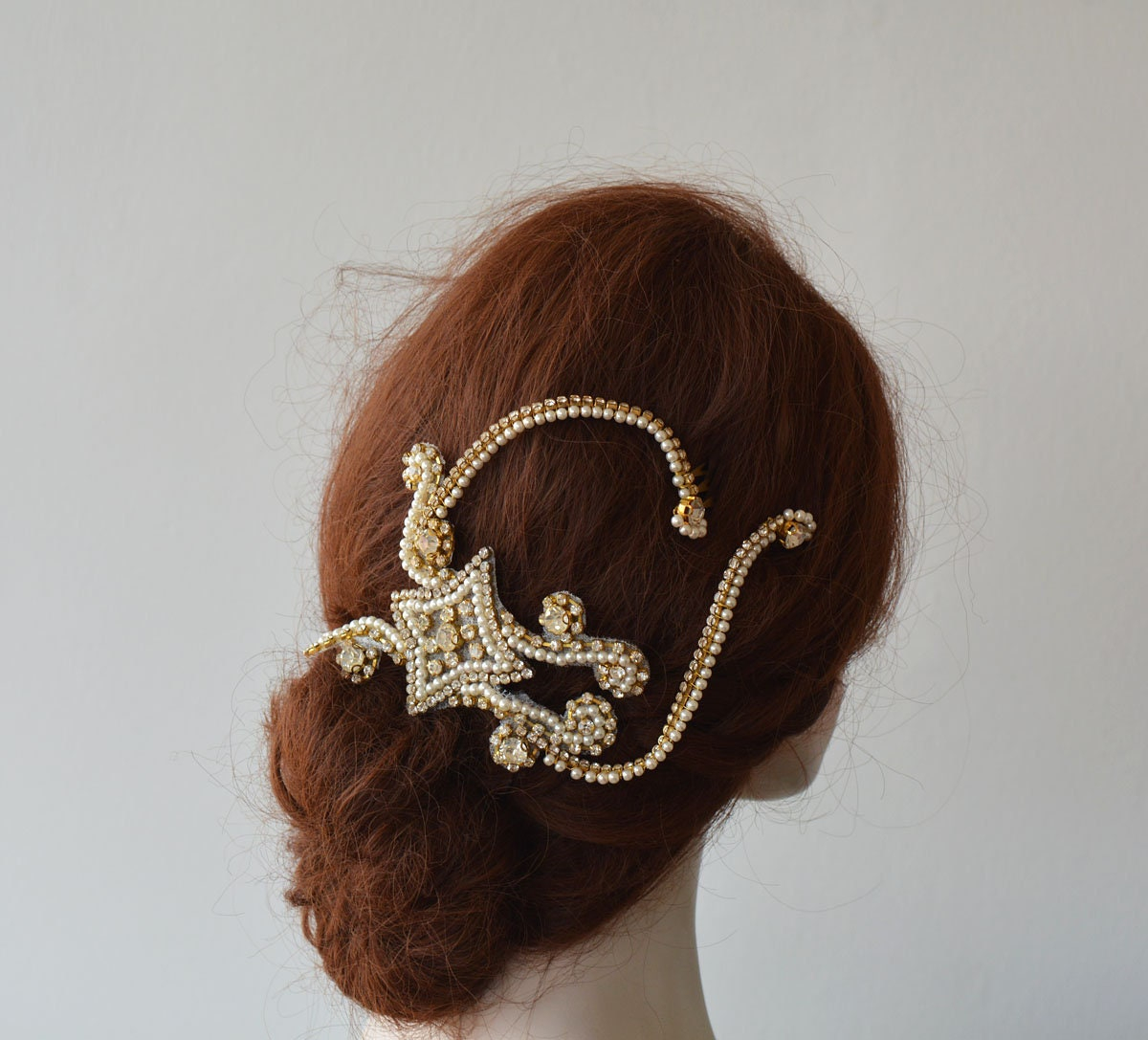 Crystal Pearl Filigree Bridal Headband - Image 7