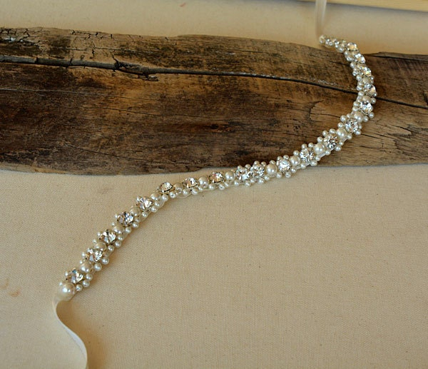 Double Row Pearl Crystal Bridal Headband - Image 2