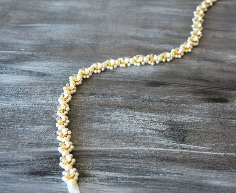 Double Row Pearl Crystal Bridal Headband - Image 4
