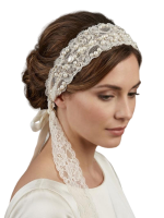 Wide Pearl Lace Bridal Headband